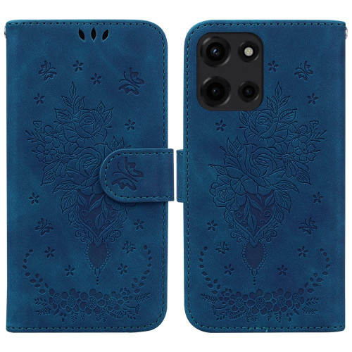 Moto G 2025 Butterfly Rose Embossed Leather Phone Case - Blue